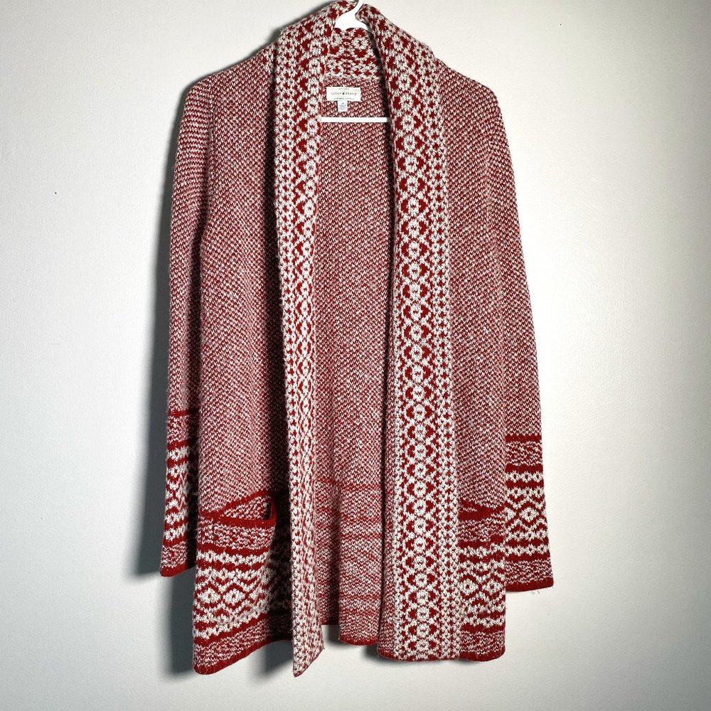 Lucky Brand Red and White Open Front Knit Cardigan